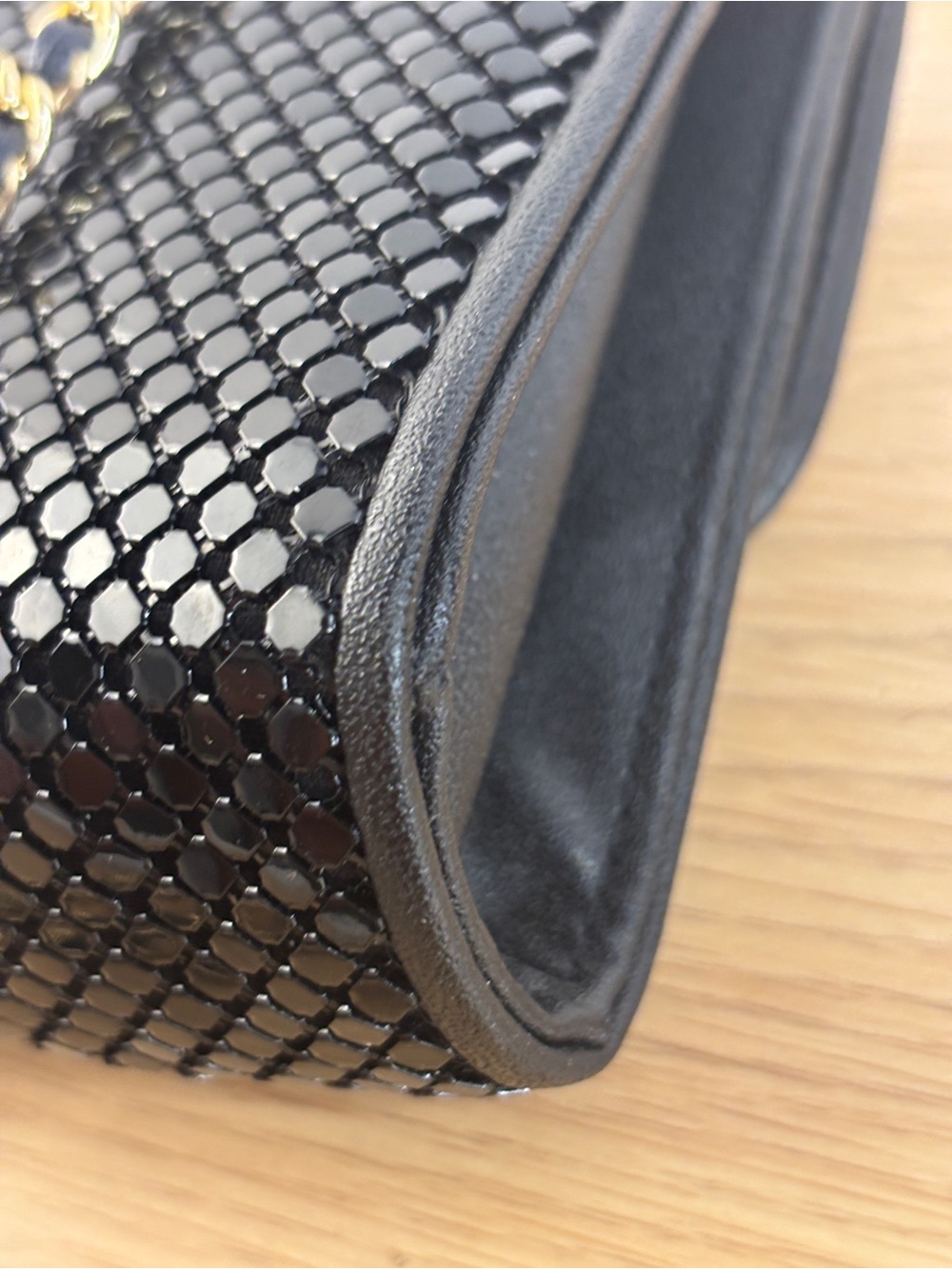 Vintage Whiting & Davis Black Metal Mesh with Gold Tone Interwoven Chain Strap - Picture 9 of 10